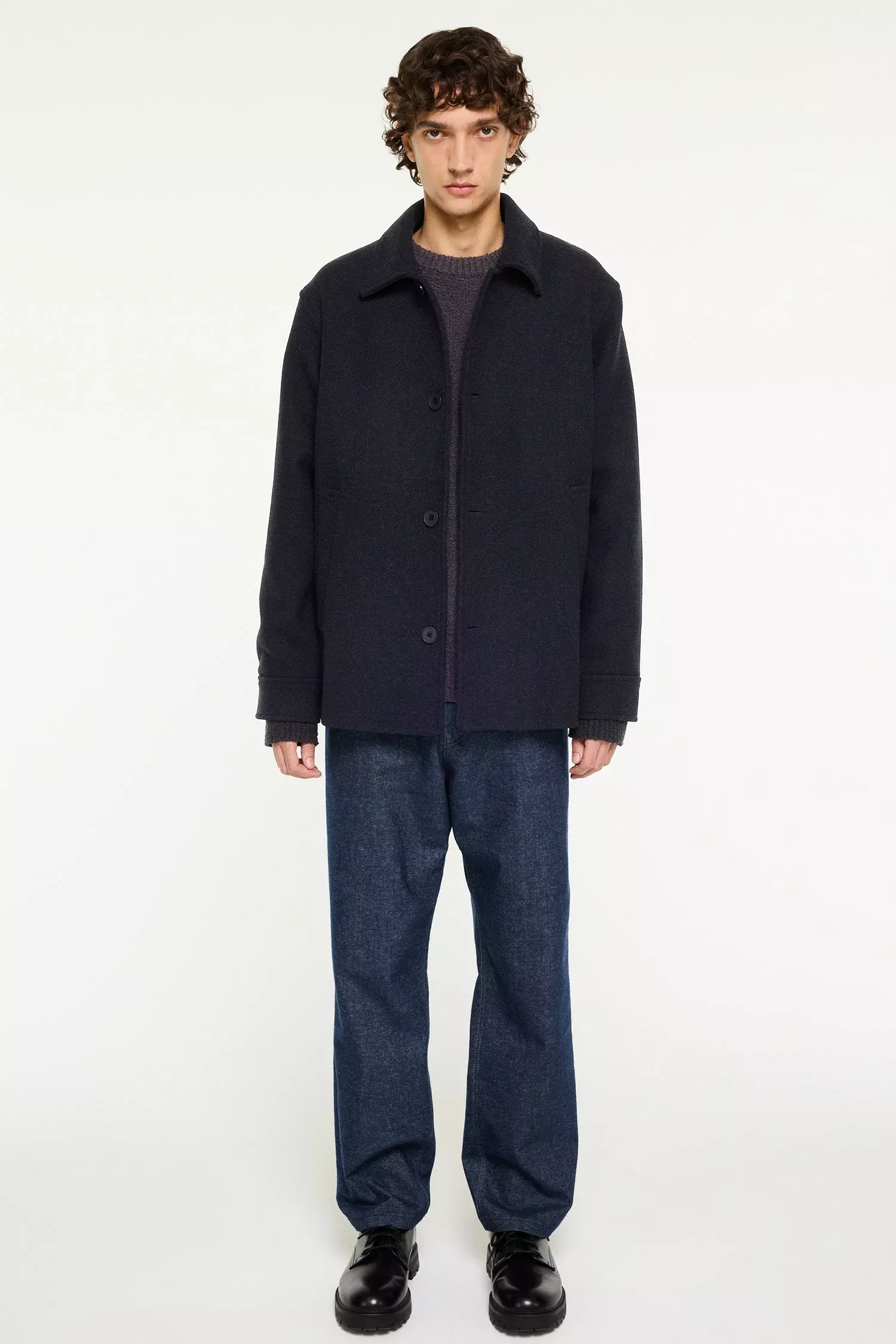 Elvine Ciaran Wolltwill Jacket Navy Melange Herren Wolljacke blau